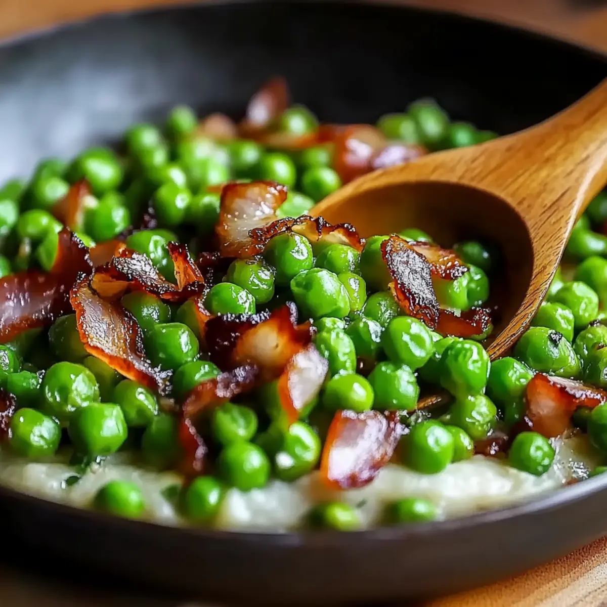 Peas with Crispy Bacon Onions