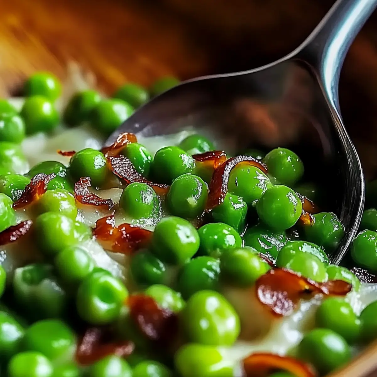 Peas with Crispy Bacon Onions
