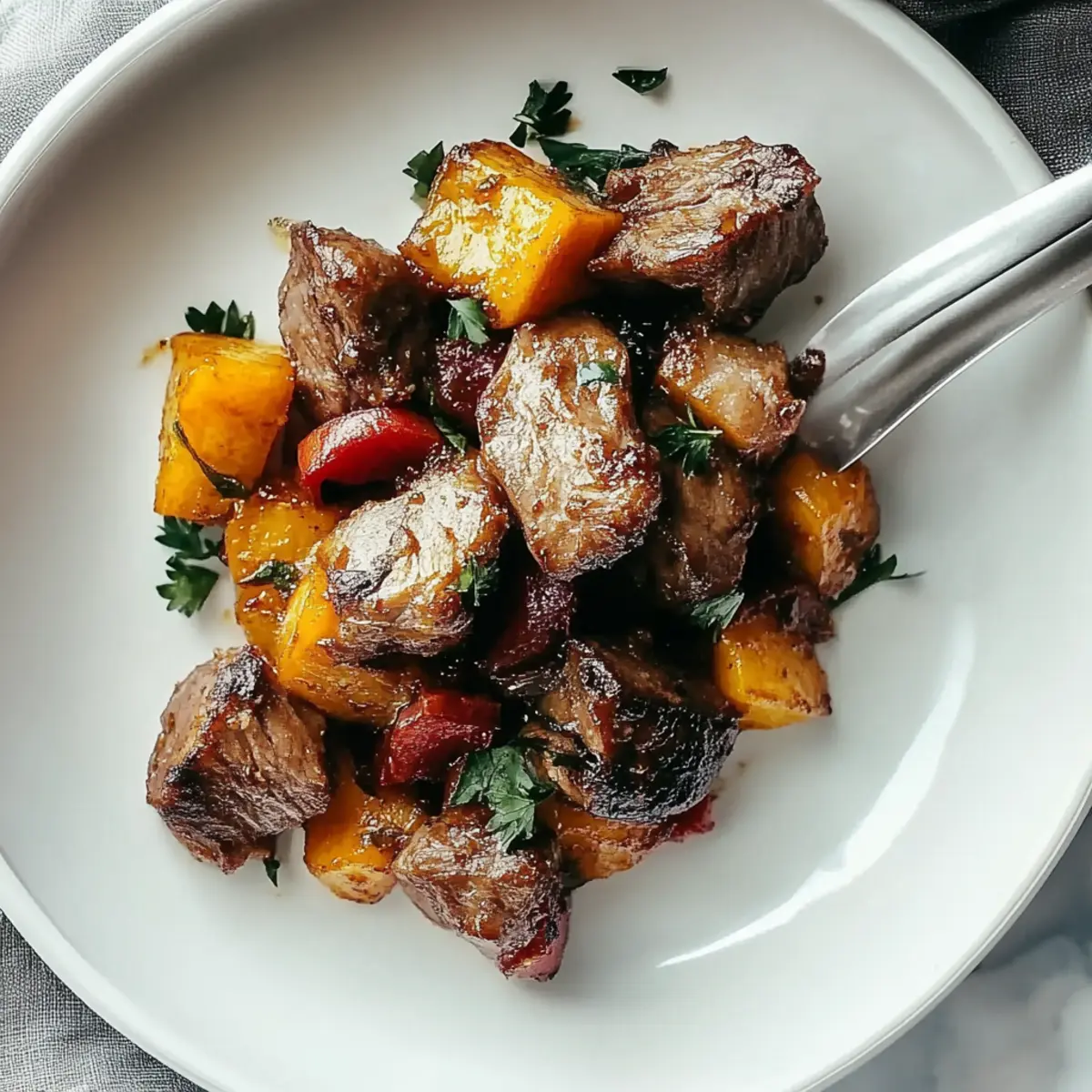 Steak Bites with Sweet Potatoes and Peppers