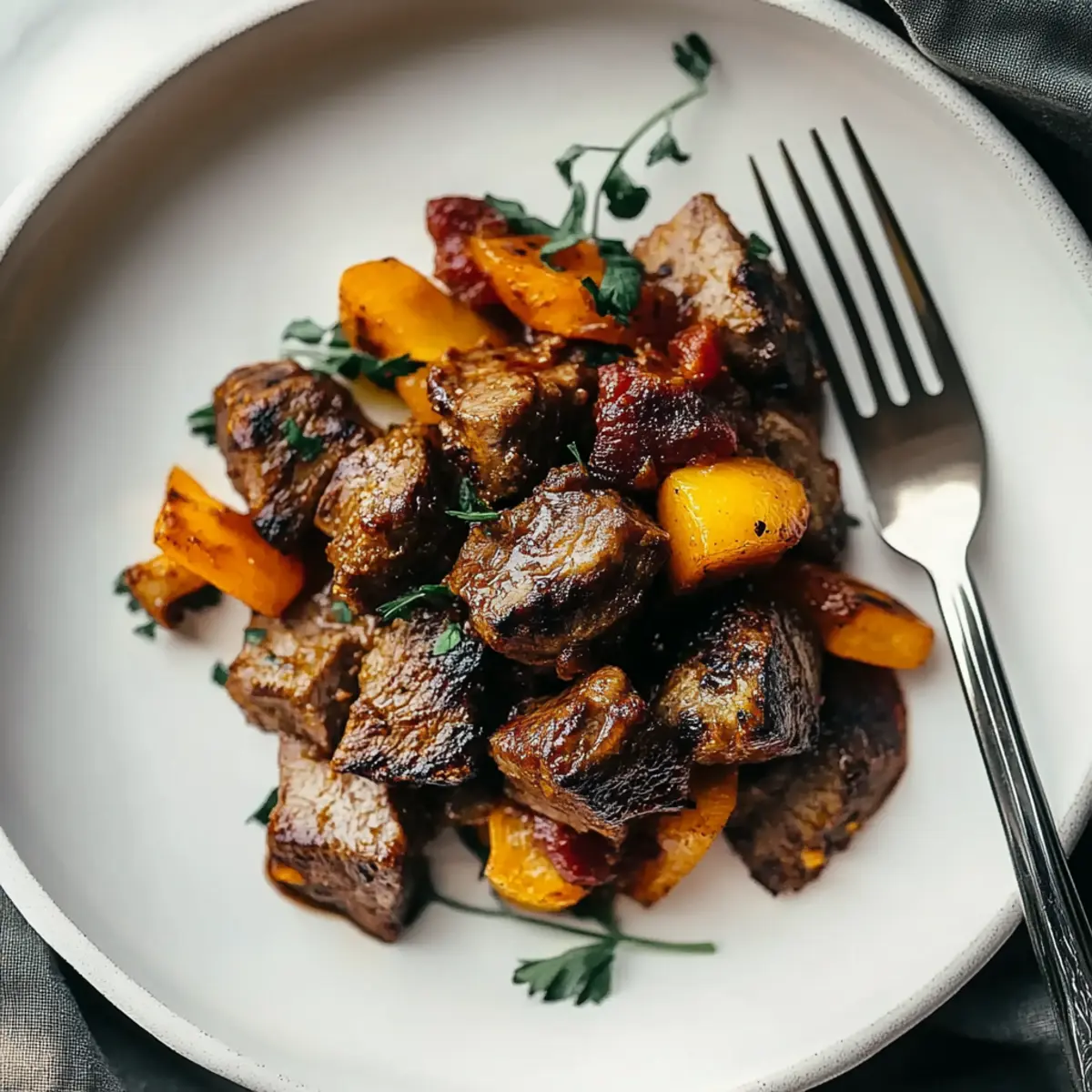 Steak Bites with Sweet Potatoes and Peppers