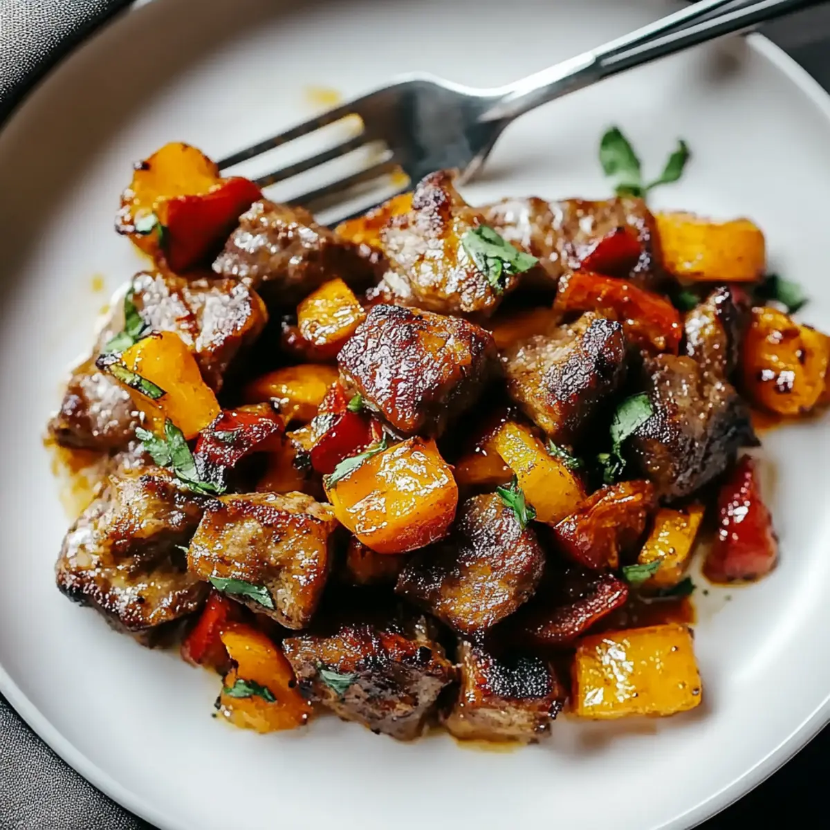 Steak Bites with Sweet Potatoes and Peppers